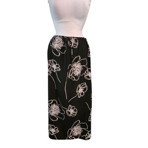 New York & Company XL Black White Floral Maxi Skirt Elastic Drawstring Flowy NWT